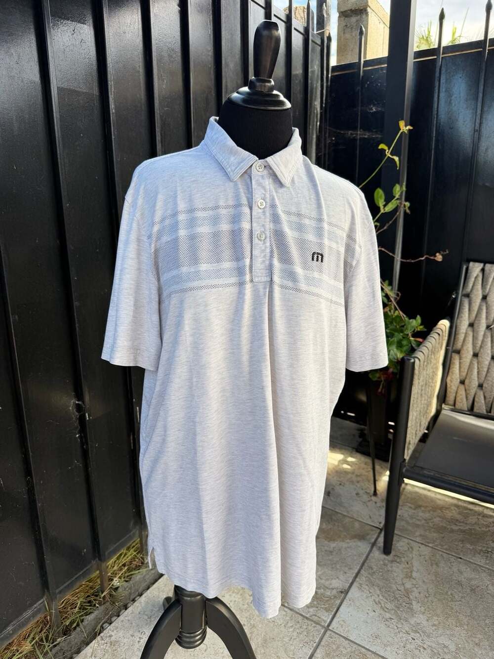 TravisMathew Men's Gray Short Sleeve Performance Golf Polo Shirt Size L